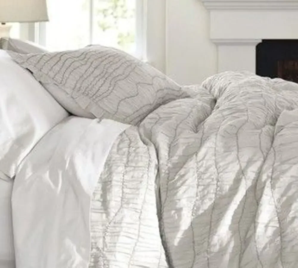 NEW Pottery Barn Ruched Voile King Cal King Duvet Cover w/ 2 Shams Ivory Cotton